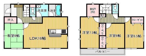 Floor plan. 20.8 million yen, 4LDK, Land area 164.78 sq m , Building area 101.65 sq m