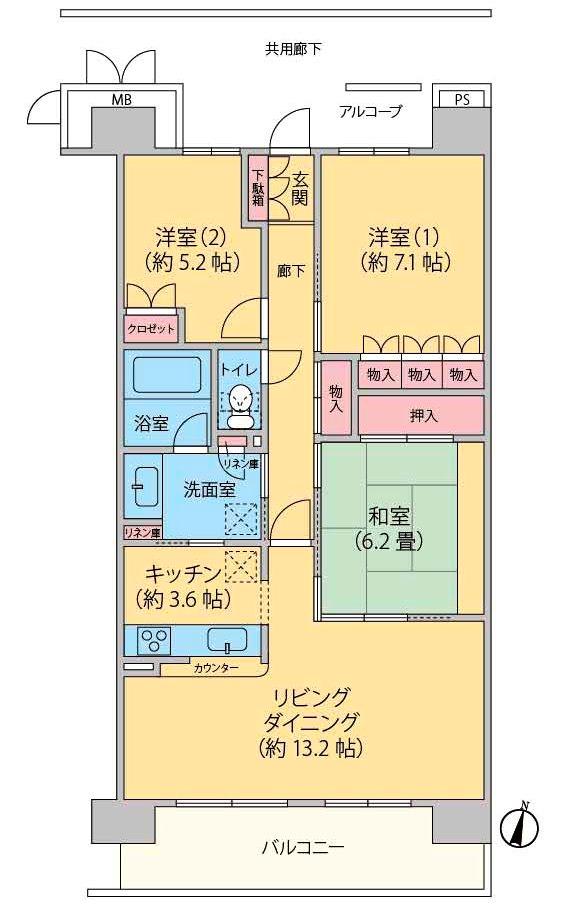 Floor plan. 3LDK, Price 27,700,000 yen, Occupied area 80.19 sq m , Balcony area 11.72 sq m