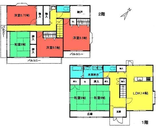 Floor plan. 11.5 million yen, 6LDK+S, Land area 165.27 sq m , Building area 158.98 sq m