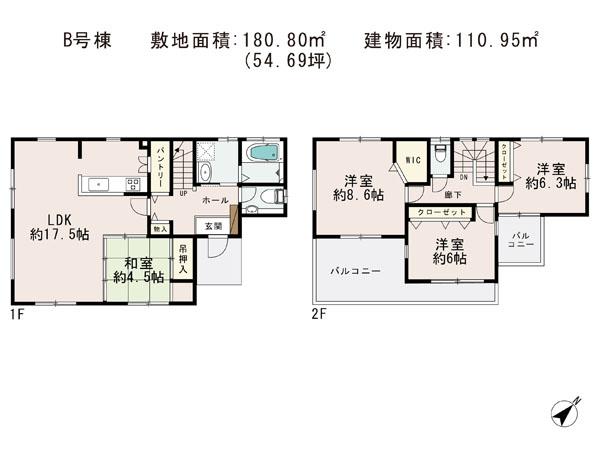 Floor plan. (B Building), Price 19,800,000 yen, 4LDK, Land area 180.8 sq m , Building area 110.95 sq m
