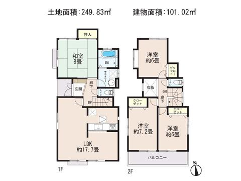 Floor plan. 22,800,000 yen, 4LDK, Land area 249.83 sq m , Building area 101.02 sq m