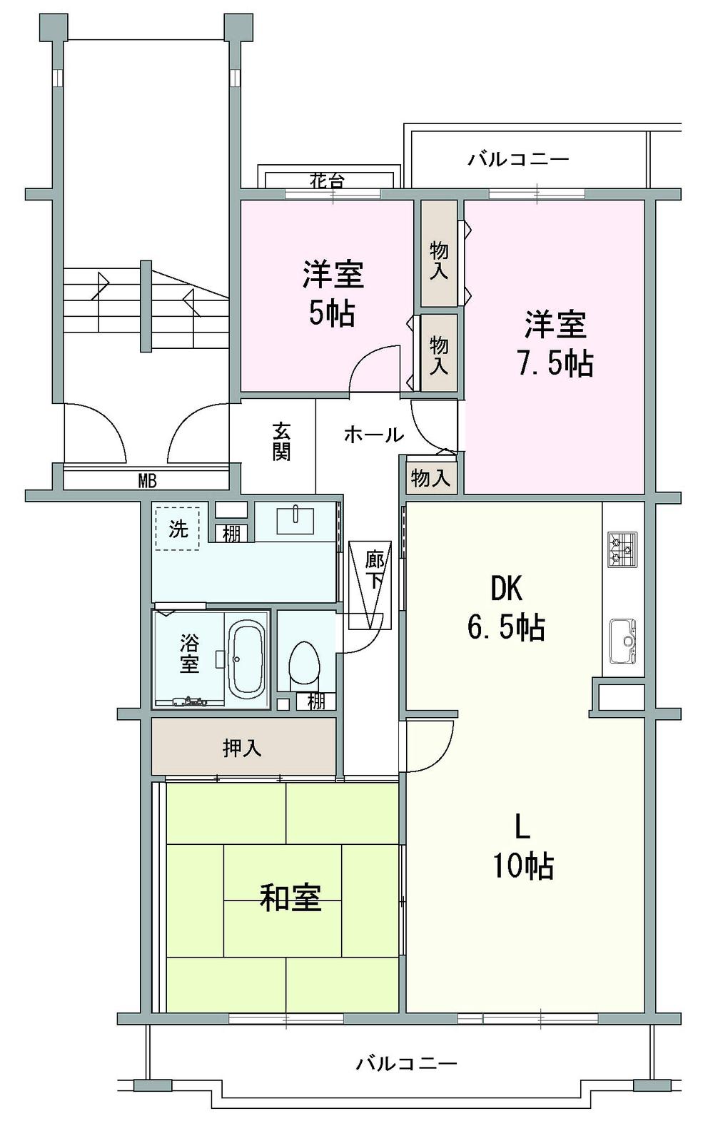 Floor plan. 3LDK + S (storeroom), Price 12 million yen, Occupied area 90.74 sq m , Balcony area 13.31 sq m attic storeroom (3.42 square meters) with apartment