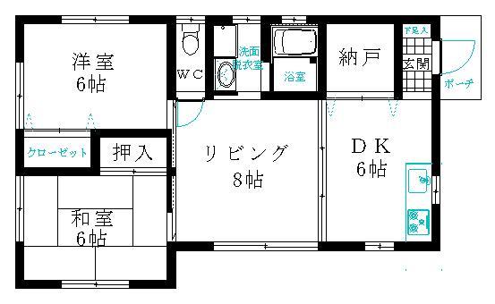 Floor plan. 16,900,000 yen, 2LDK, Land area 612.65 sq m , Building area 57.97 sq m price 16,900,000 yen Land area 612.65 sq m building area 57.97 sq m  2LDK