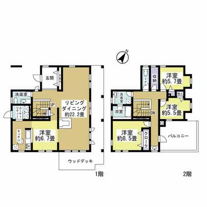 Floor plan. There is also a wood deck or balcony.