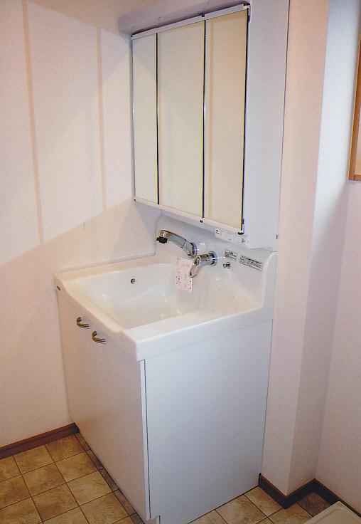 Wash basin, toilet. Spacious wash room of the space