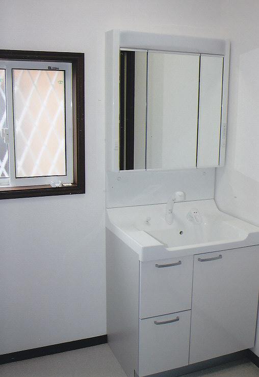 Wash basin, toilet. Spacious wash room of the space