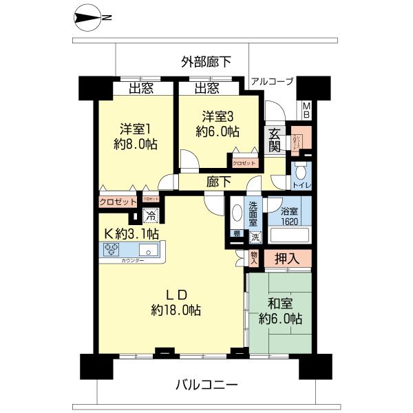Floor plan. 3LDK, Price 21,800,000 yen, Occupied area 89.13 sq m , Balcony area 17 sq m