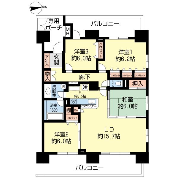 Floor plan. 3LDK, Price 23,900,000 yen, Occupied area 99.96 sq m , Balcony area 31.32 sq m