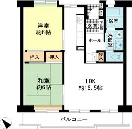 Floor plan. 2LDK, Price 23.8 million yen, Occupied area 65.07 sq m , Balcony area 7.96 sq m usability is good about 16.5 quires living