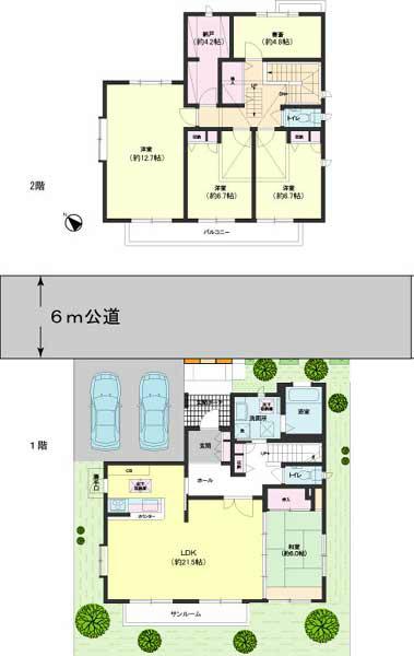 Floor plan. 72,500,000 yen, 4LDK+S, Land area 172.96 sq m , Building area 148 sq m parallel two PARKING