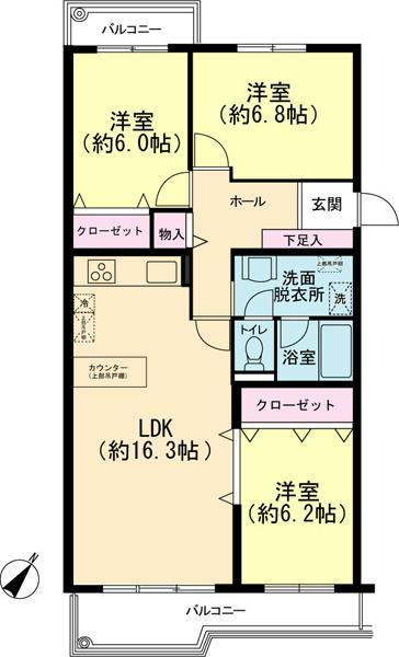 Floor plan. 3LDK, Price 34,800,000 yen, Occupied area 79.95 sq m , Balcony area 11.59 sq m
