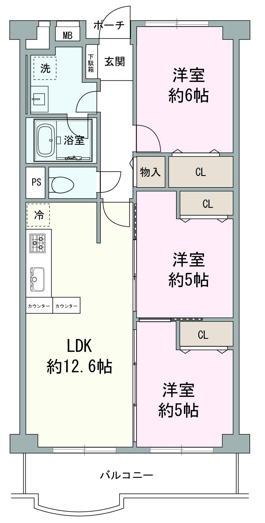 Floor plan. 3LDK, Price 30,800,000 yen, Footprint 66.6 sq m , Balcony area 6.82 sq m