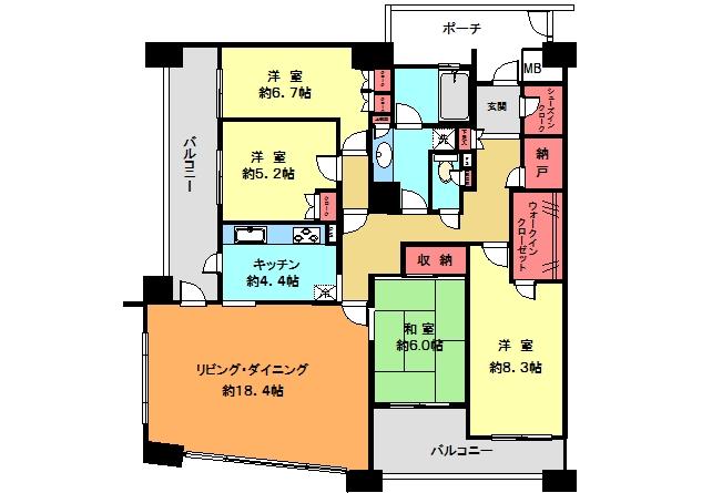 Floor plan. 4LDK, Price 52,800,000 yen, Footprint 115.97 sq m , Balcony area 22.28 sq m 115.97 sq m  4LDK