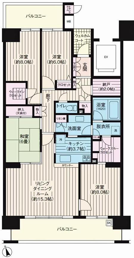 Floor plan. 4LDK + S (storeroom), Price 52,800,000 yen, Footprint 115.06 sq m , Balcony area 25.37 sq m Floor