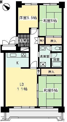 Floor plan. 3LDK, Price 34,800,000 yen, Occupied area 76.34 sq m , Balcony area 8.73 sq m entrance is intermission type