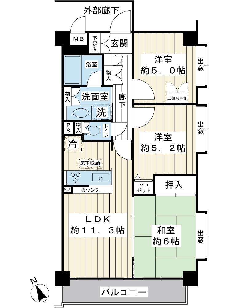 Floor plan. 3LDK, Price 26,800,000 yen, Footprint 60.9 sq m , Balcony area 7.56 sq m southeast southwest angle room. Apartment recommended for child-rearing generation.