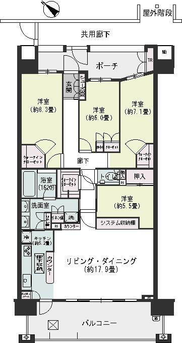 Floor plan. 4LDK, Price 49,500,000 yen, Footprint 116.83 sq m , Second floor dwelling units of the balcony area 21 sq m downstairs control room