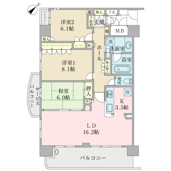 Floor plan. 3LDK, Price 41 million yen, Occupied area 89.52 sq m , Balcony area 14.54 sq m