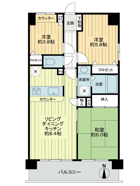 Floor plan. 3LDK, Price 25,800,000 yen, Footprint 60 sq m , Balcony area 9 sq m floor plan