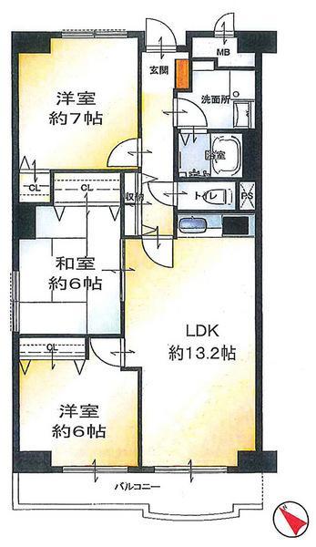 Floor plan. 3LDK, Price 31,800,000 yen, Occupied area 71.79 sq m , Near heavy luggage a breeze from the balcony area 7.24 sq m Elevator.