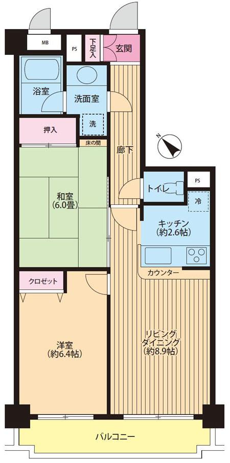 Floor plan. 2LDK, Price 19.9 million yen, Occupied area 55.27 sq m , Balcony area 6.32 sq m Floor