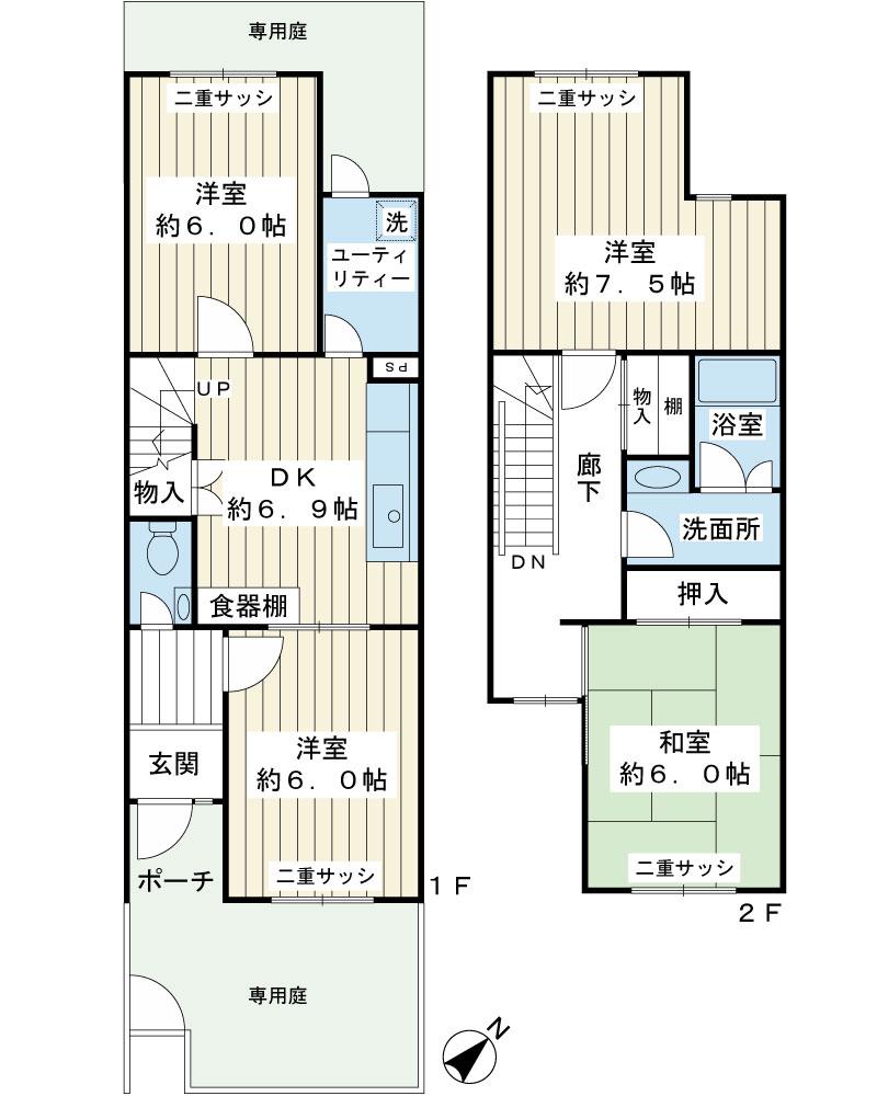 Floor plan. 4DK, Price 36,800,000 yen, Occupied area 85.33 sq m windows inner sash construction already with excellent thermal insulation