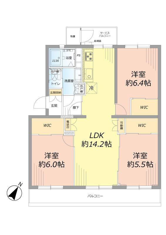 Floor plan. 3LDK, Price 29,980,000 yen, Occupied area 72.85 sq m , Ventilation is good on the balcony area 12.05 sq m two-sided balcony. bathroom ・ There is also a window to the toilet.  All room walk-in closet with.