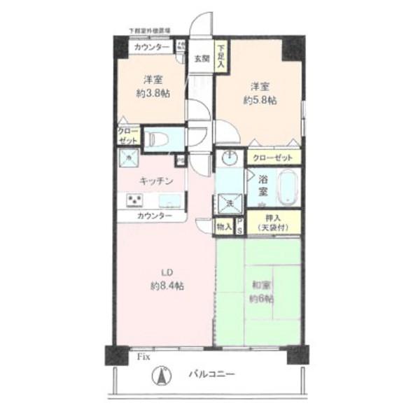 Floor plan. 3LDK, Price 25,800,000 yen, Footprint 60 sq m , Balcony area 9 sq m