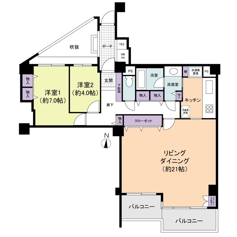 Floor plan. 2LDK, Price 45,800,000 yen, Occupied area 87.35 sq m , Balcony area 10.56 sq m