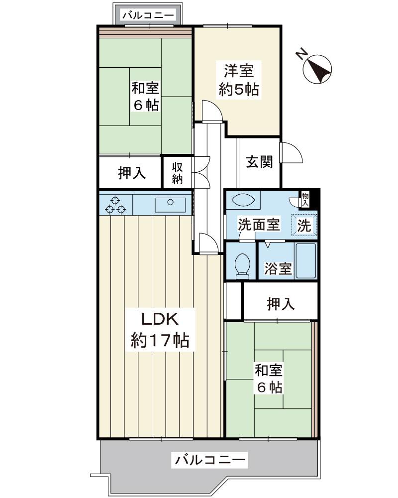 Floor plan. 3LDK, Price 32,800,000 yen, Occupied area 76.88 sq m , Balcony area 10.7 sq m 3LDK flat type
