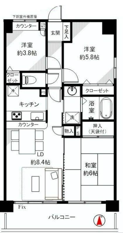 Floor plan. 3LDK, Price 25,800,000 yen, Footprint 60 sq m , Balcony area 9 sq m floor plan