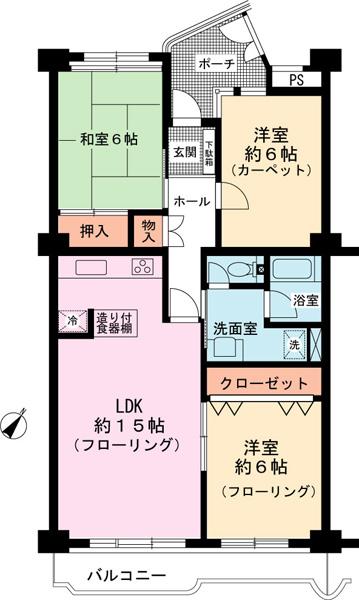 Floor plan. 3LDK, Price 33,800,000 yen, Occupied area 80.88 sq m , Balcony area 8.06 sq m