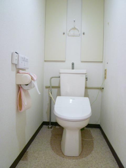 Toilet. Toilet with cleanliness. It can be stored on top of the cupboard.