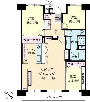 Floor plan. 3LDK, Price 42,800,000 yen, Footprint 84.2 sq m , Balcony area 11.37 sq m