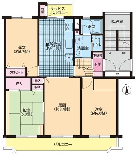 Floor plan. 3LDK, Price 29,700,000 yen, Occupied area 77.68 sq m , Balcony area 13.08 sq m Floor