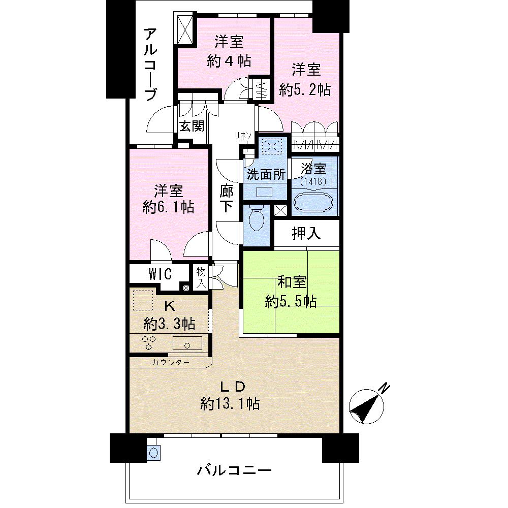 Floor plan. 4LDK, Price 31.5 million yen, Occupied area 81.61 sq m , Balcony area 13.4 sq m