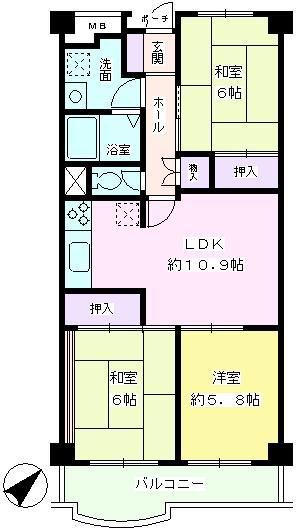 Floor plan. 3LDK, Price 25,800,000 yen, Footprint 66.8 sq m , Balcony area 6.76 sq m