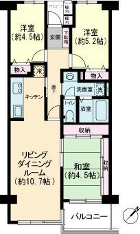Floor plan. 3LDK, Price 36.5 million yen, Occupied area 69.05 sq m , Balcony area 4.59 sq m