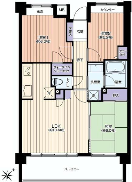 Floor plan. 3LDK, Price 35,800,000 yen, Occupied area 64.71 sq m , Balcony area 11.62 sq m floor plan