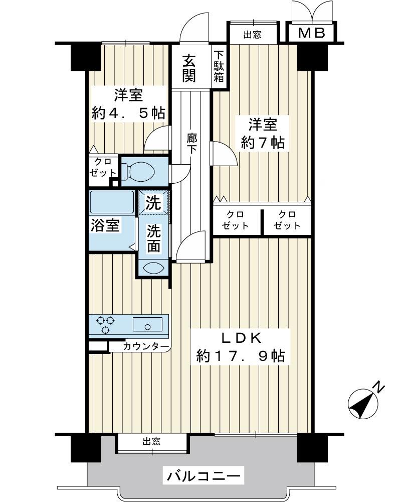 Floor plan. 2LDK, Price 28.8 million yen, Footprint 63.9 sq m , We have changed the balcony area 10.3 sq m 3LDK to wide living 2LDK.