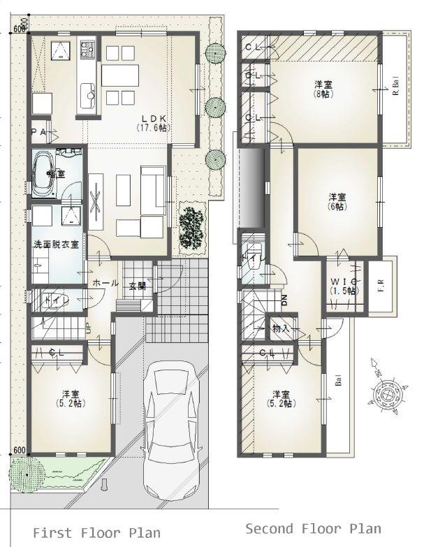 Floor plan. (A Building), Price 53,800,000 yen, 4LDK, Land area 105 sq m , Building area 106.82 sq m