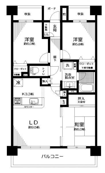 Floor plan. 3LDK, Price 32,400,000 yen, Occupied area 67.98 sq m , Balcony area 11.22 sq m