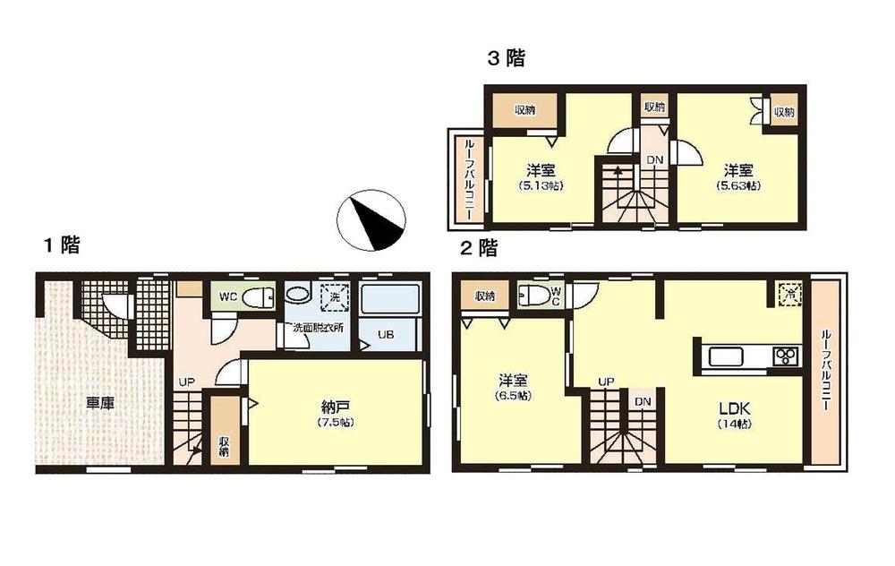 Floor plan. (1 Building), Price 42,800,000 yen, 4LDK, Land area 73.02 sq m , Building area 108.47 sq m