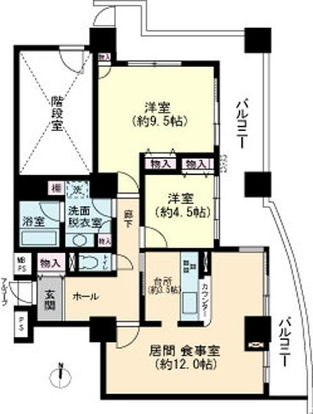 Floor plan. 2LDK, Price 29,800,000 yen, Occupied area 77.42 sq m , Balcony area 28.39 sq m