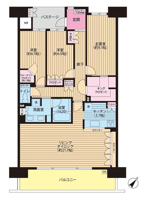 Floor plan. 3LDK, Price 58,300,000 yen, Footprint 111.06 sq m , Balcony area 17.2 sq m Floor