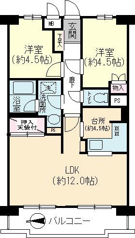 Floor plan. 2LDK, Price 26,800,000 yen, Footprint 55.57 is a family type of sq m 2LDK.
