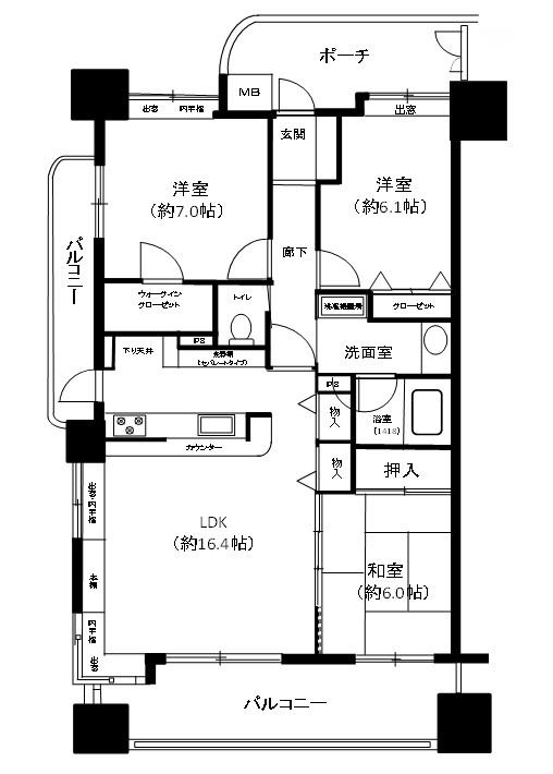 Floor plan. 3LDK, Price 35,800,000 yen, Footprint 80.1 sq m , Balcony area 15.34 sq m storage lot. This storage capacity by all means should be once a look.