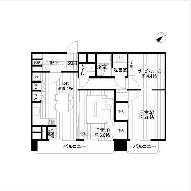 Floor plan. 2DK + S (storeroom), Price 20.8 million yen, Footprint 60 sq m , Balcony area 7.68 sq m