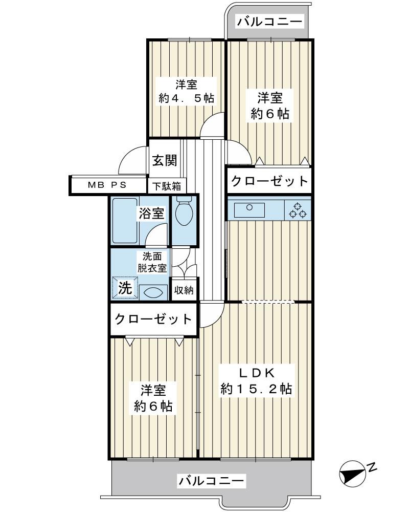 Floor plan. 3LDK, Price 22,300,000 yen, Occupied area 74.38 sq m , 3LDK of balcony area 11.37 sq m 74 square meters