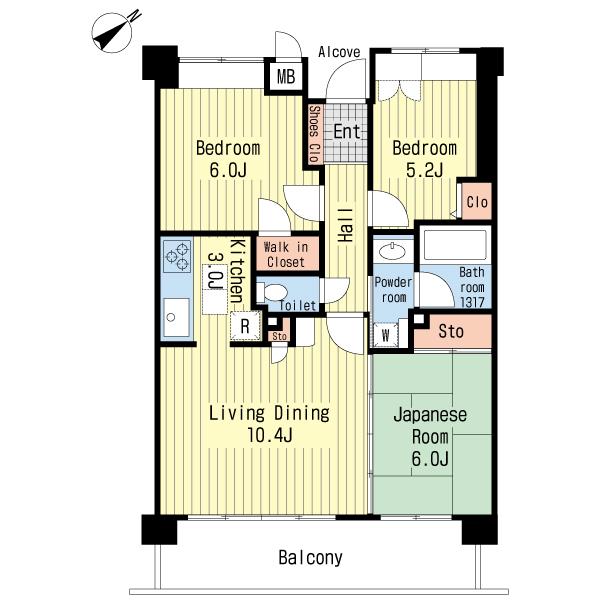 Floor plan. 3LDK, Price 35,800,000 yen, Occupied area 64.71 sq m , Balcony area 11.62 sq m